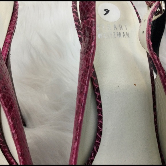 Stuart Weitzman Fuschia Snakeskin Platform Open Toe Heels With Bow EUC! - Picture 6 of 10